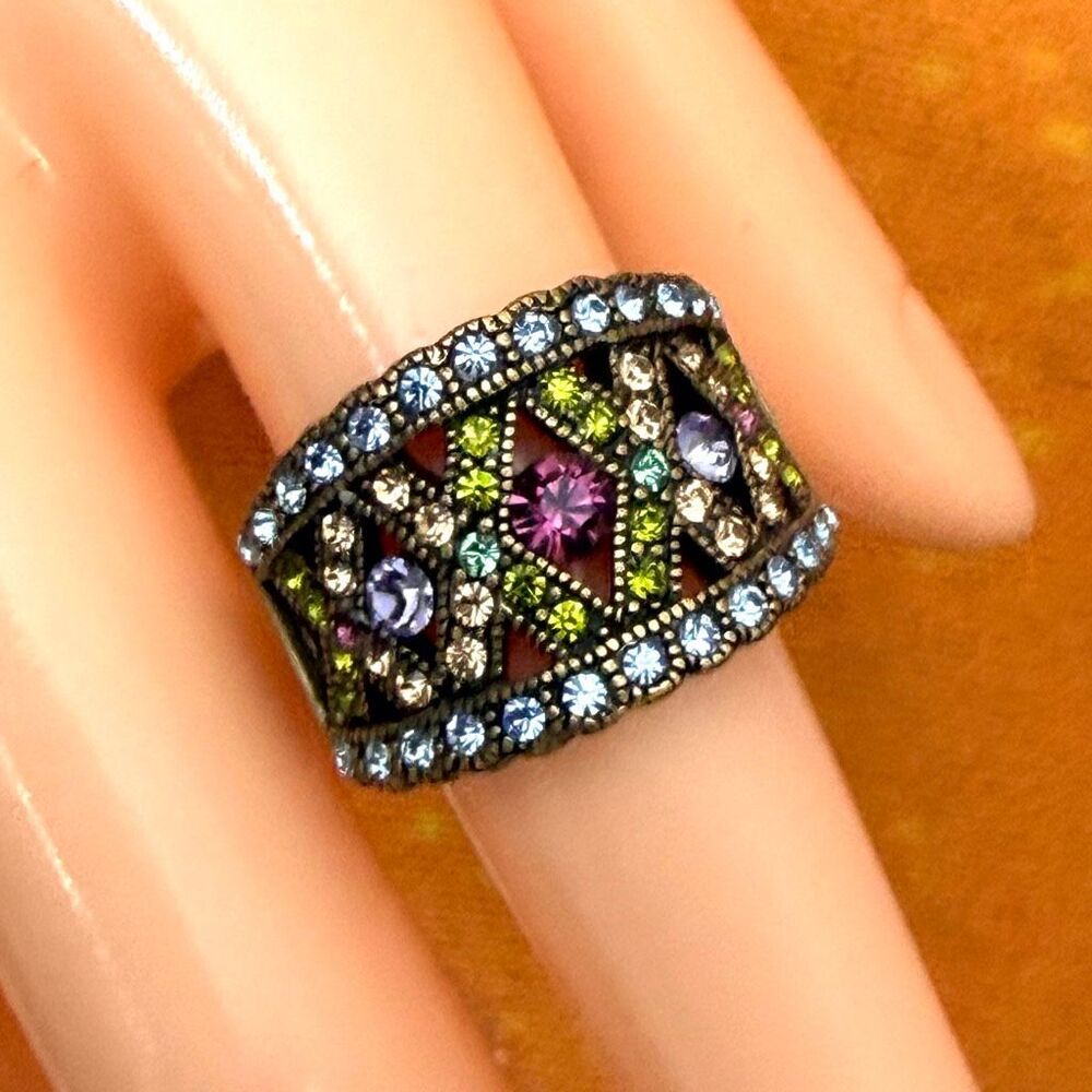 Heidi Daus Multicolor Crystal Wide Statement Cocktail Ring